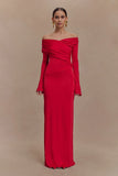 Therese Off Shoulder Ruched Maxi Dress Red