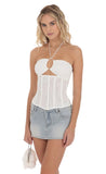 Mesh Corset Cutout Top in White