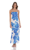 Floral Open Back Maxi Dress in White amp Blue