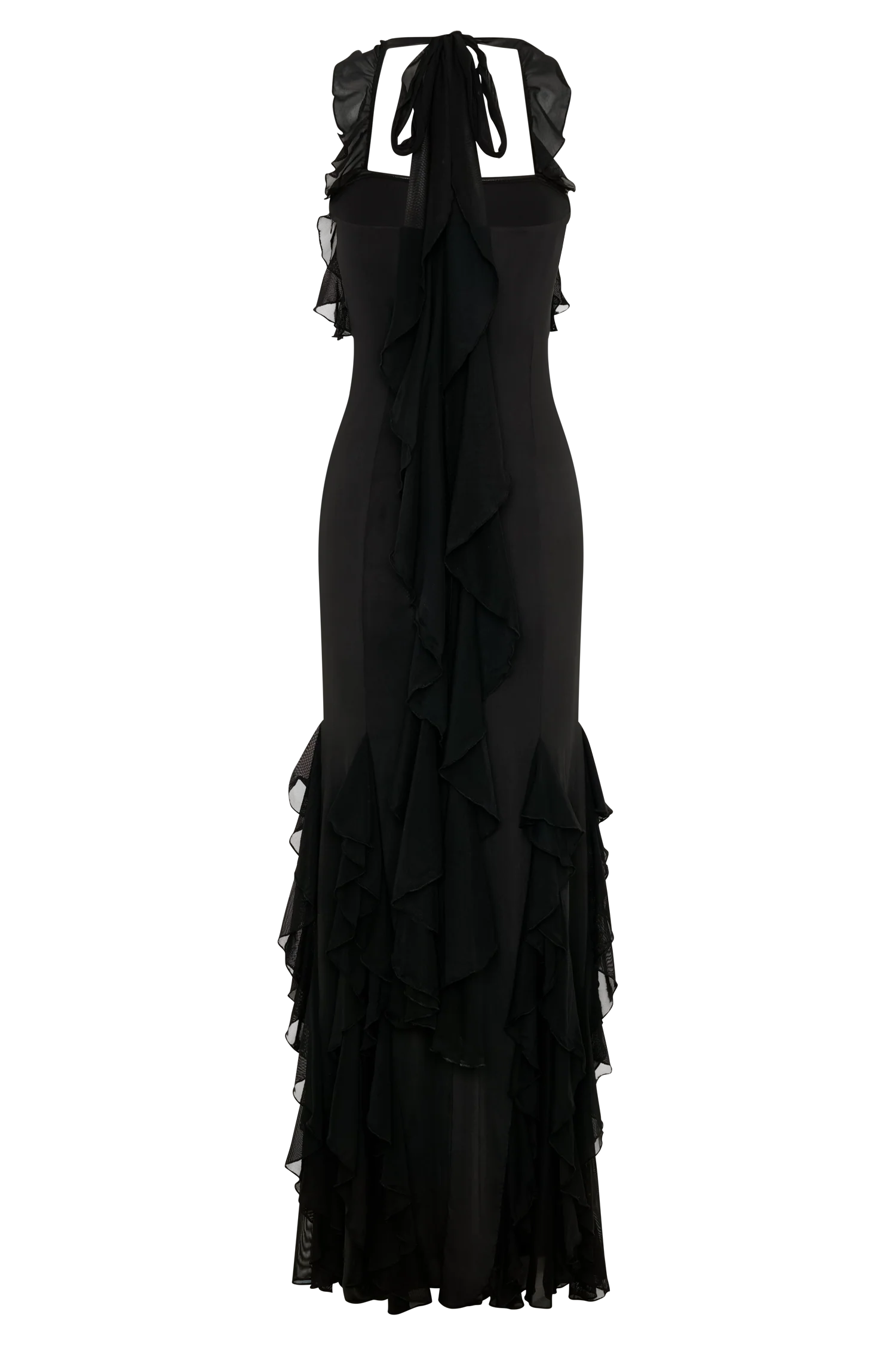 Etta Ruffle Slinky Maxi Dress Black