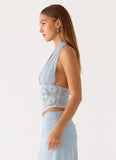 Fleur Power Halter Top Blue