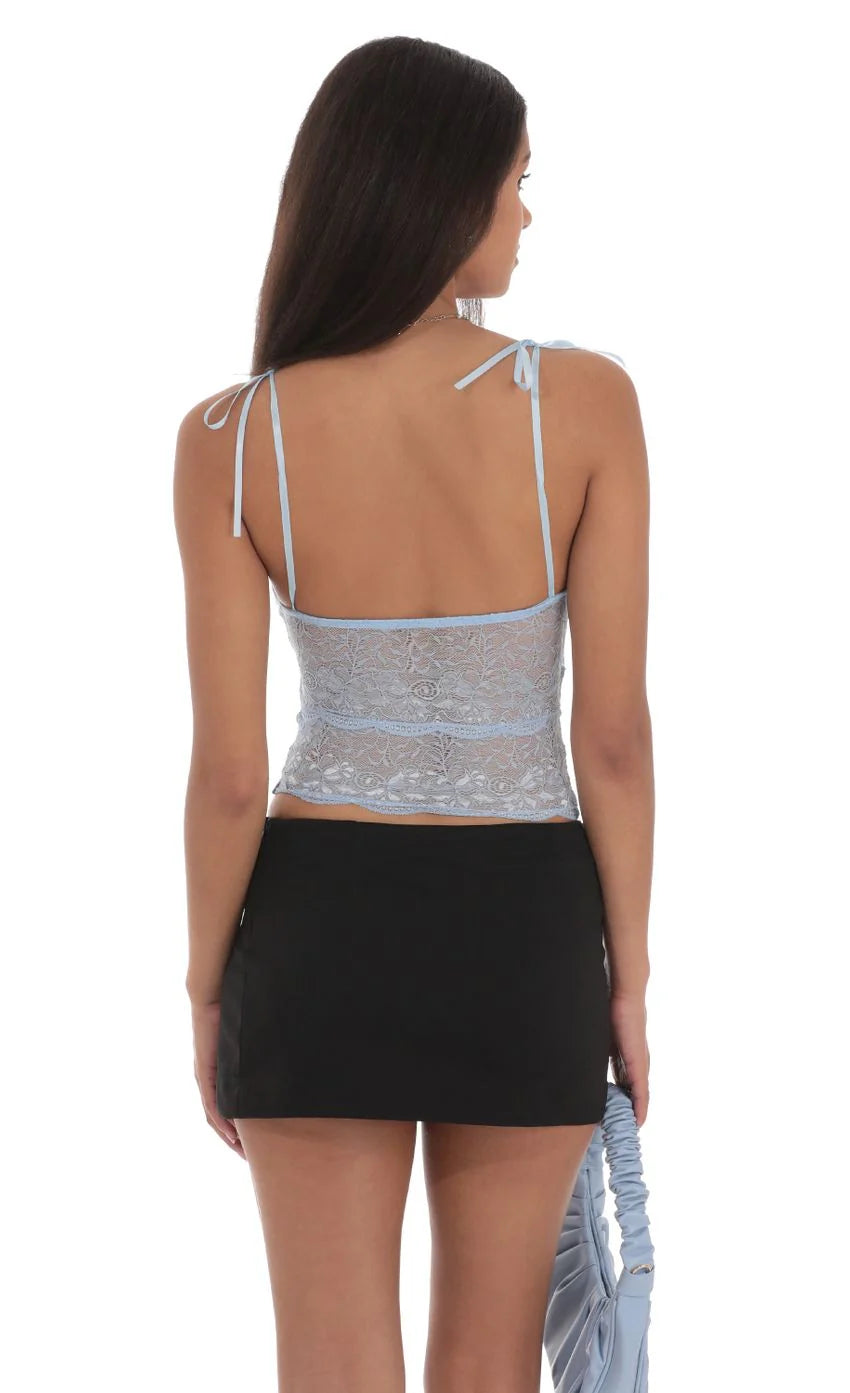 Lace Cutout Top in Blue