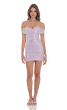 Iridescent Sequin Off Shoulder Dress in Lavender