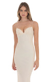 Rhinestone Mesh Open Back Maxi Dress in Beige
