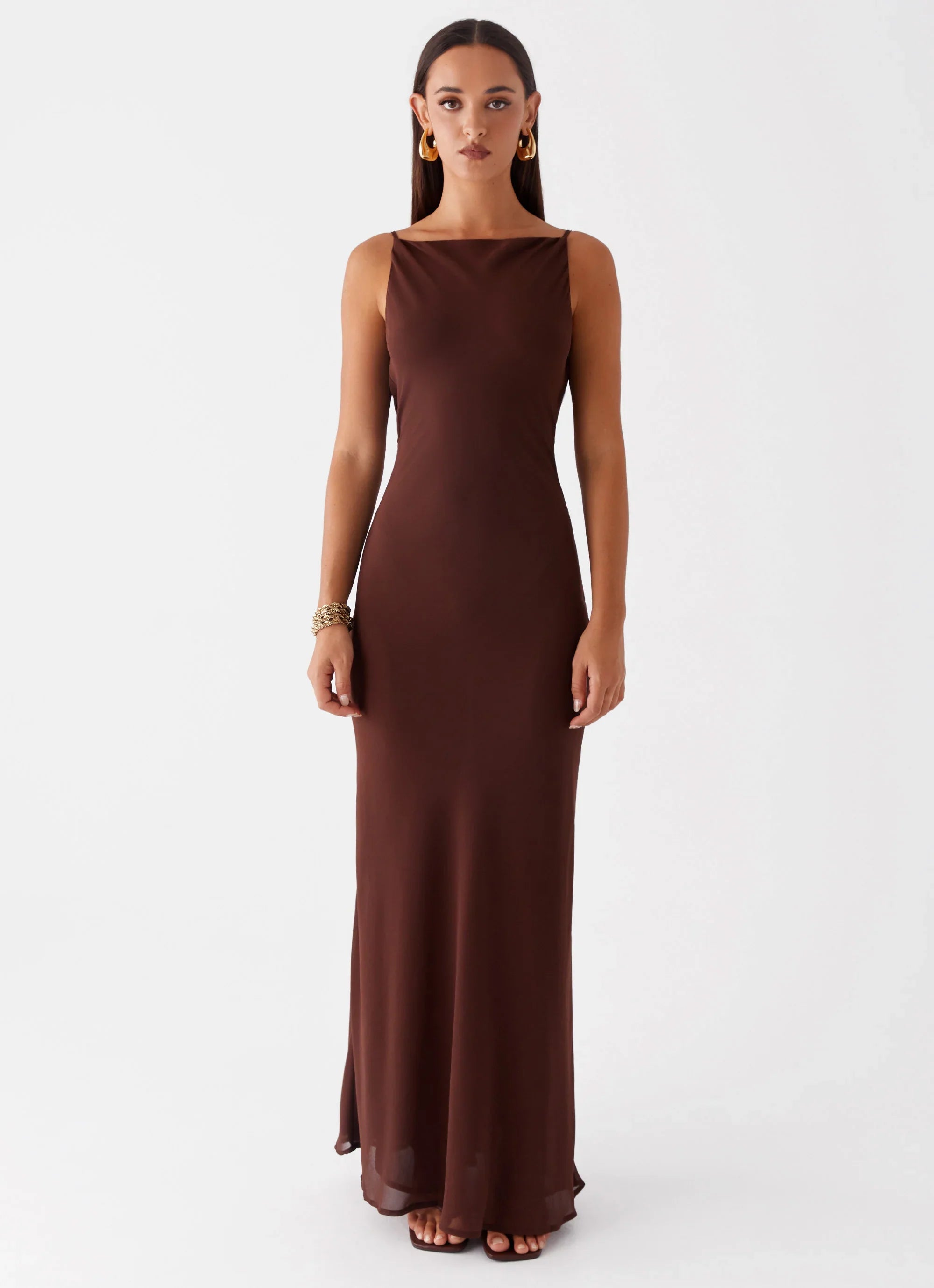 Dove High Neck Maxi Dress Chocolate