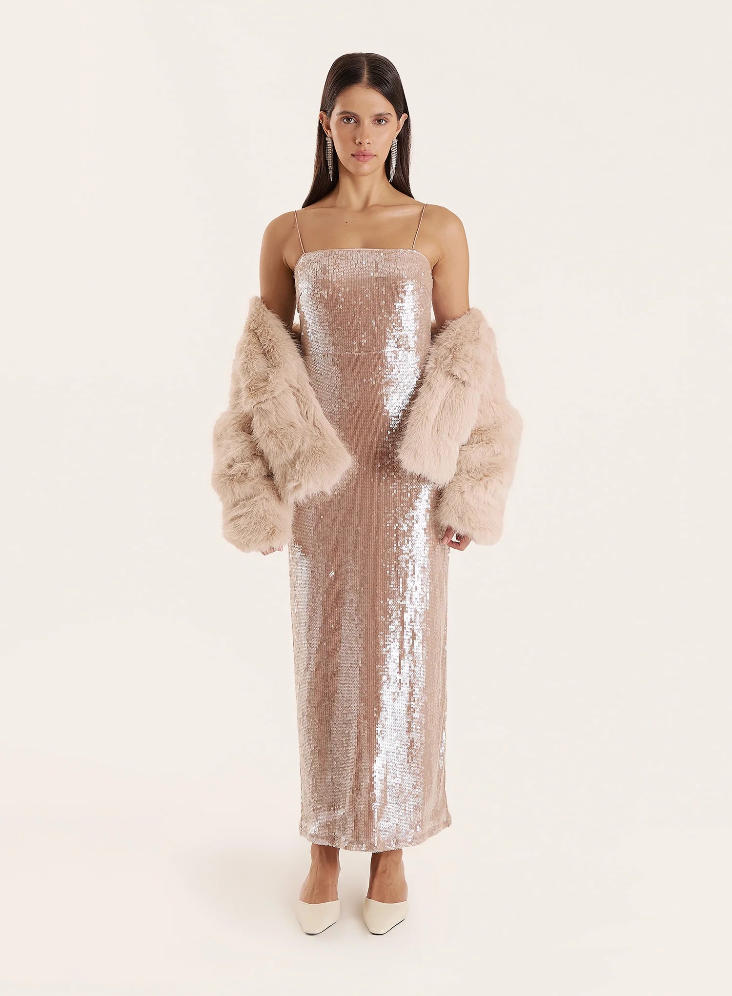 Nude Sequin Maxi Slip Dress Norma
