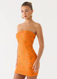 Push Back Beaded Sequin Mini Dress Orange