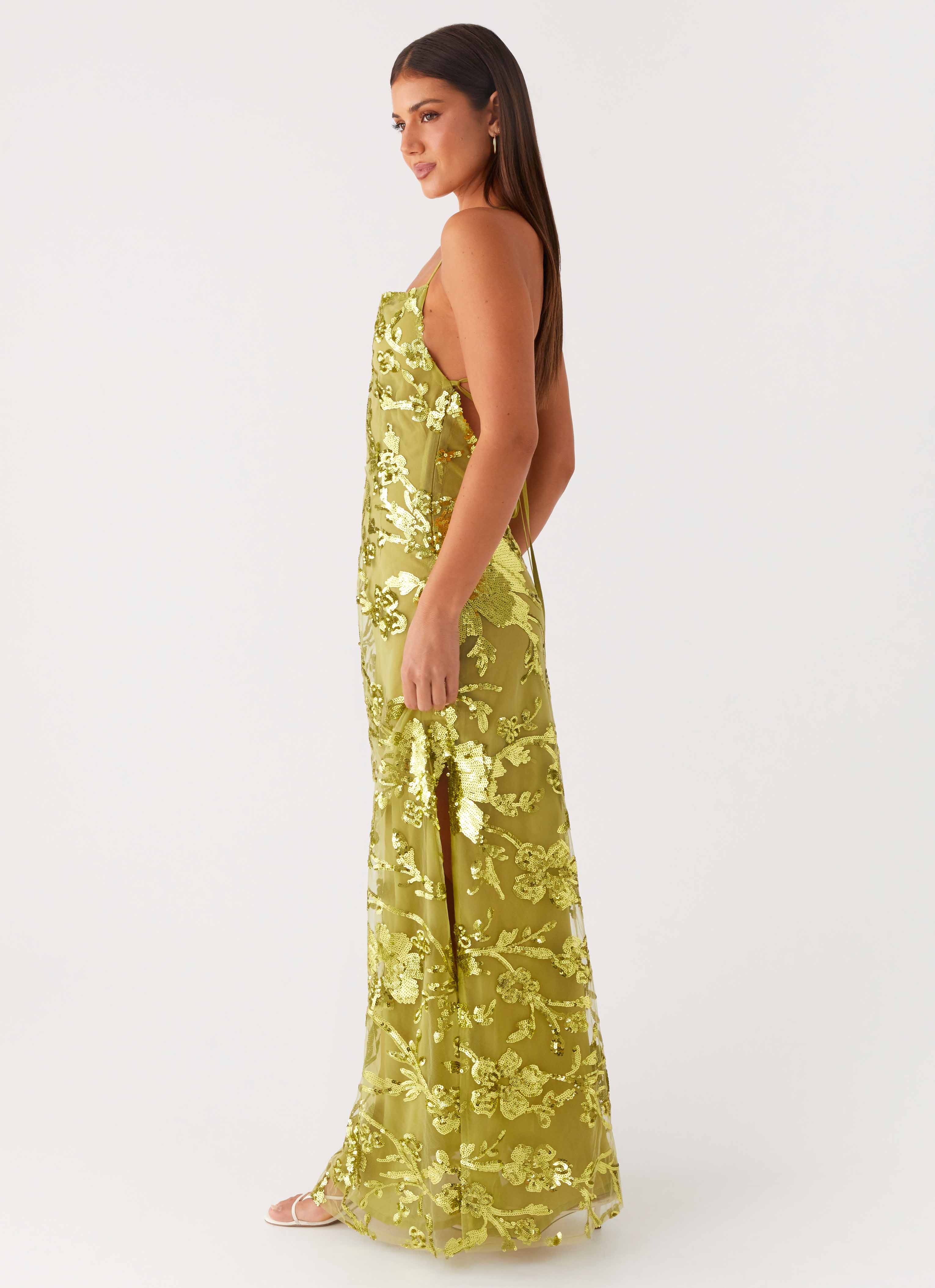 Havana Sequin Maxi Dress Lime