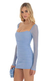 Mesh Corset Long Sleeve Dress in Blue