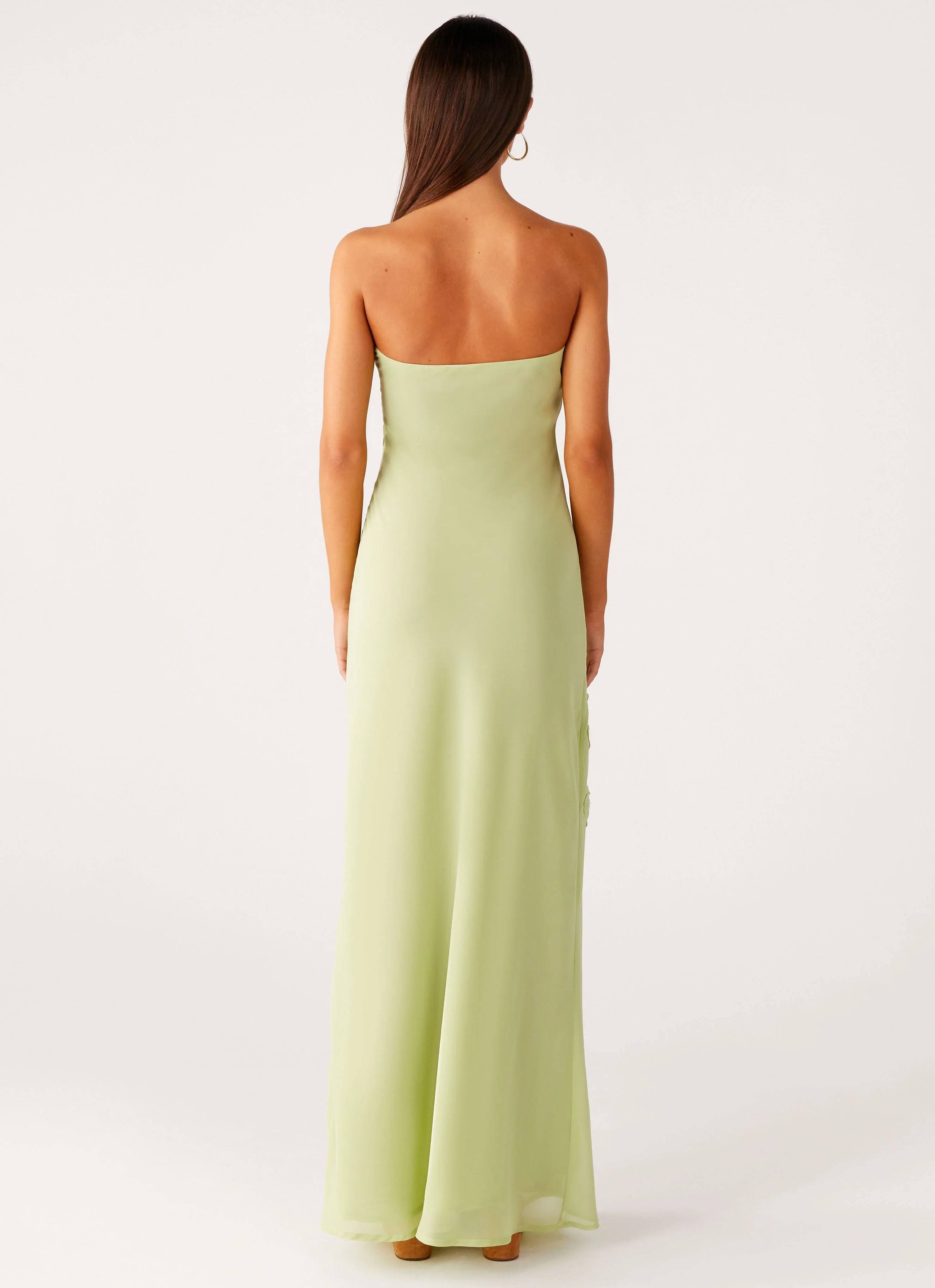 Sassafras Beaded Flower Strapless Maxi Dress Lime