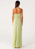 Sassafras Beaded Flower Strapless Maxi Dress Lime
