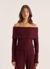 Dark Red Bardot Foldover Top
