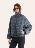 Check Print Funnel Neck Windbreaker Jacket