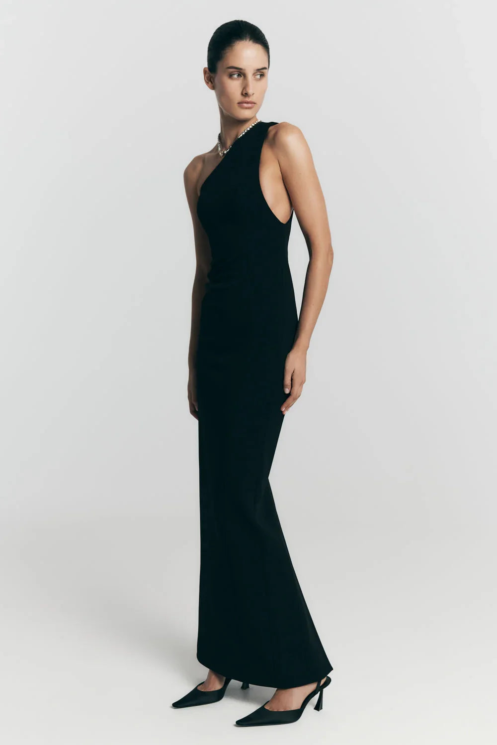 Milena One Shoulder Crepe Maxi Dress Black