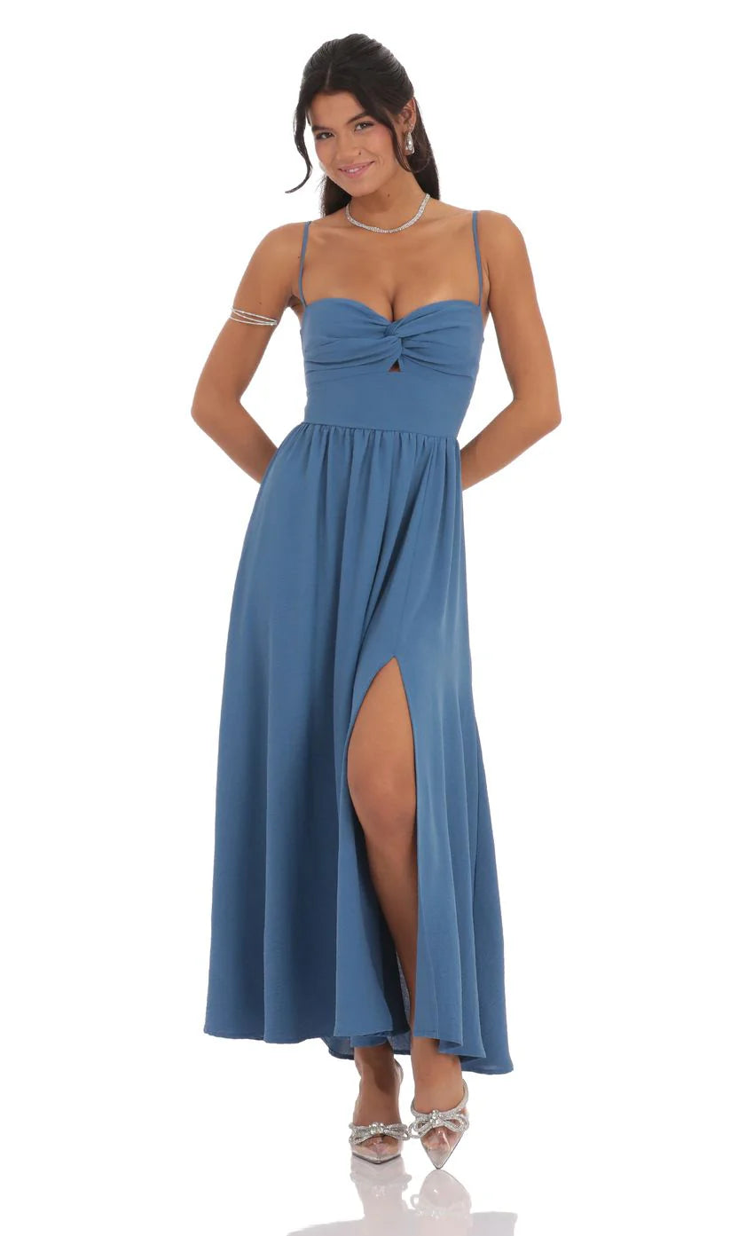 Front Twist Midi Dress in Slate Blue