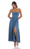 Front Twist Midi Dress in Slate Blue