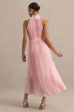 Tulip Blush Pink Pleated High Neck Midi Dress