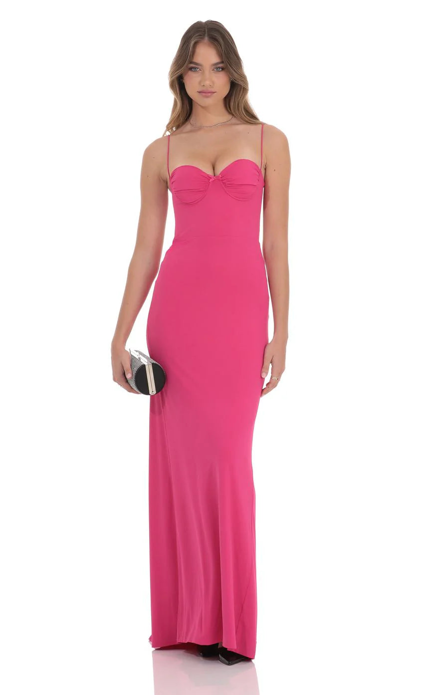 Open Back Mermaid Maxi Dress in Magenta