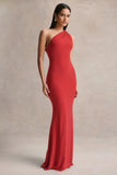 Ottilie Red Asymmetric Neck Maxi Dress