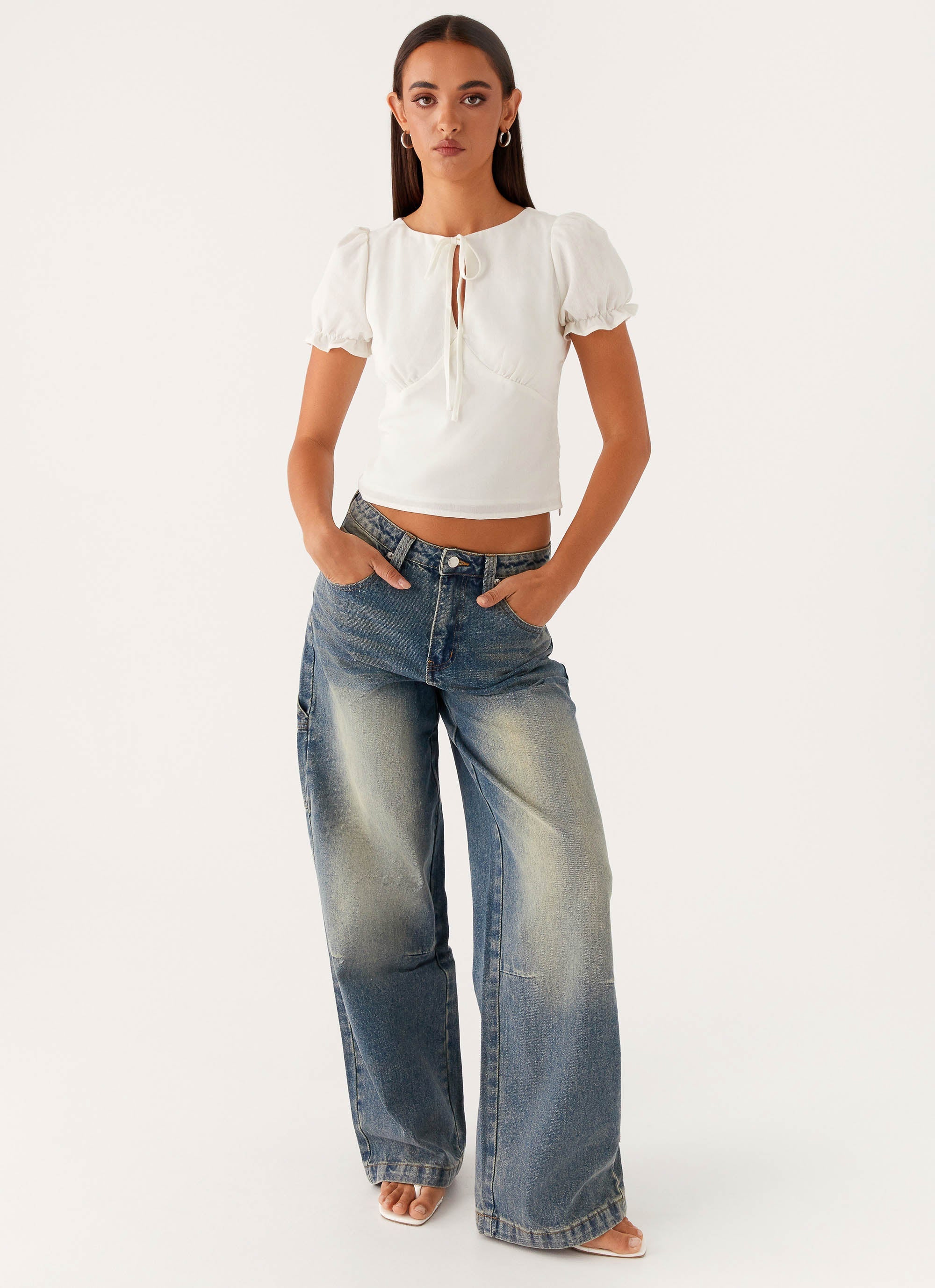 These Words Puff Sleeve Top White