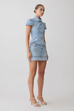 Lakoda Cuffed Denim Mini Skirt Washed Light Blue