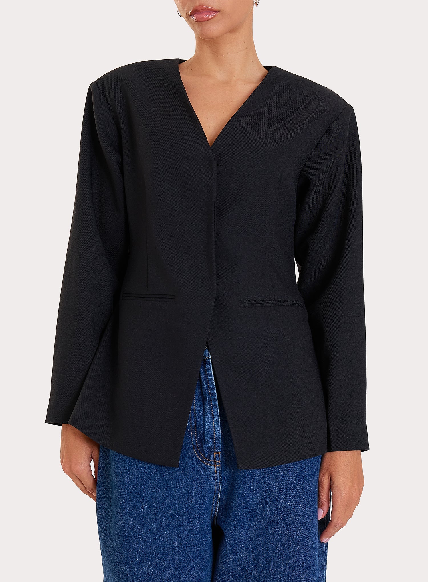 Black Collarless Cinched Blazer