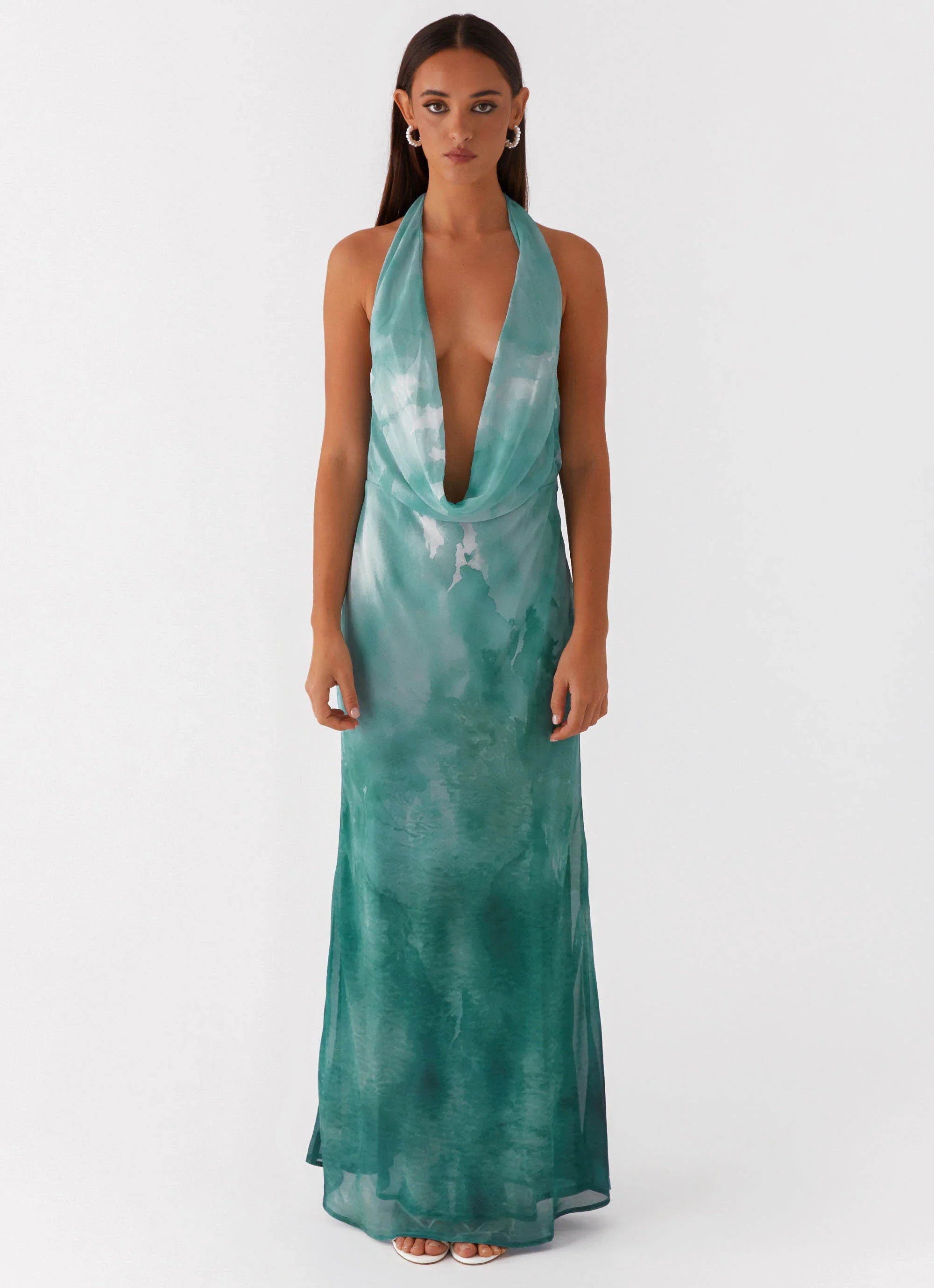 Nerissa Cowl Neck Maxi Dress Green Tie Dye
