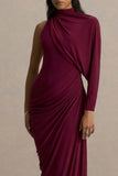 Aphra Burgundy High Neck Maxi Dress With Cape Sleeve