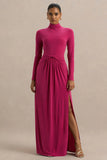 Hourglass Hot Pink Long Sleeve Twisted Maxi Dress With Split