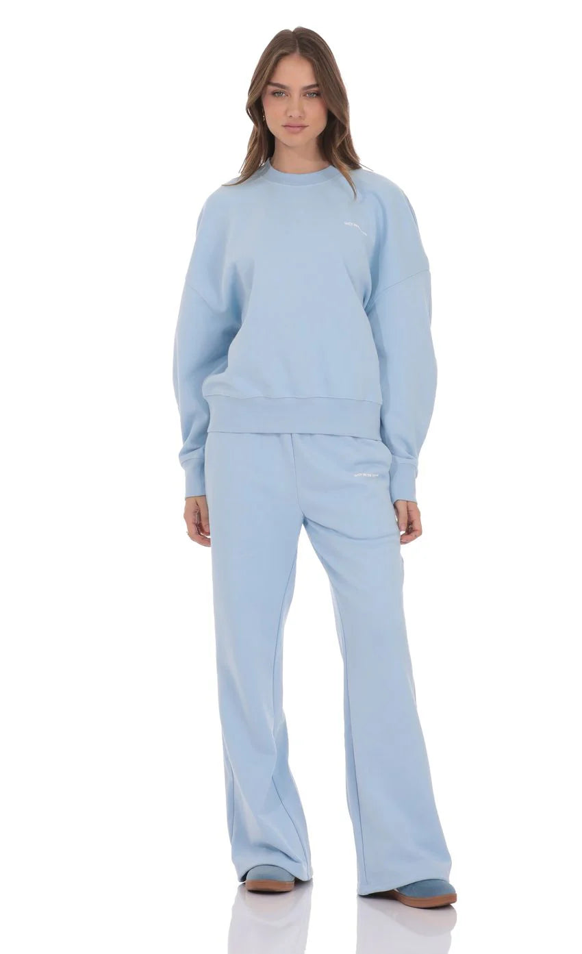 Lucy Oversized Cropped Crewneck in Light Blue