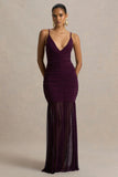 Pasqualina Plum Ruched Plunge Neck Maxi Dress