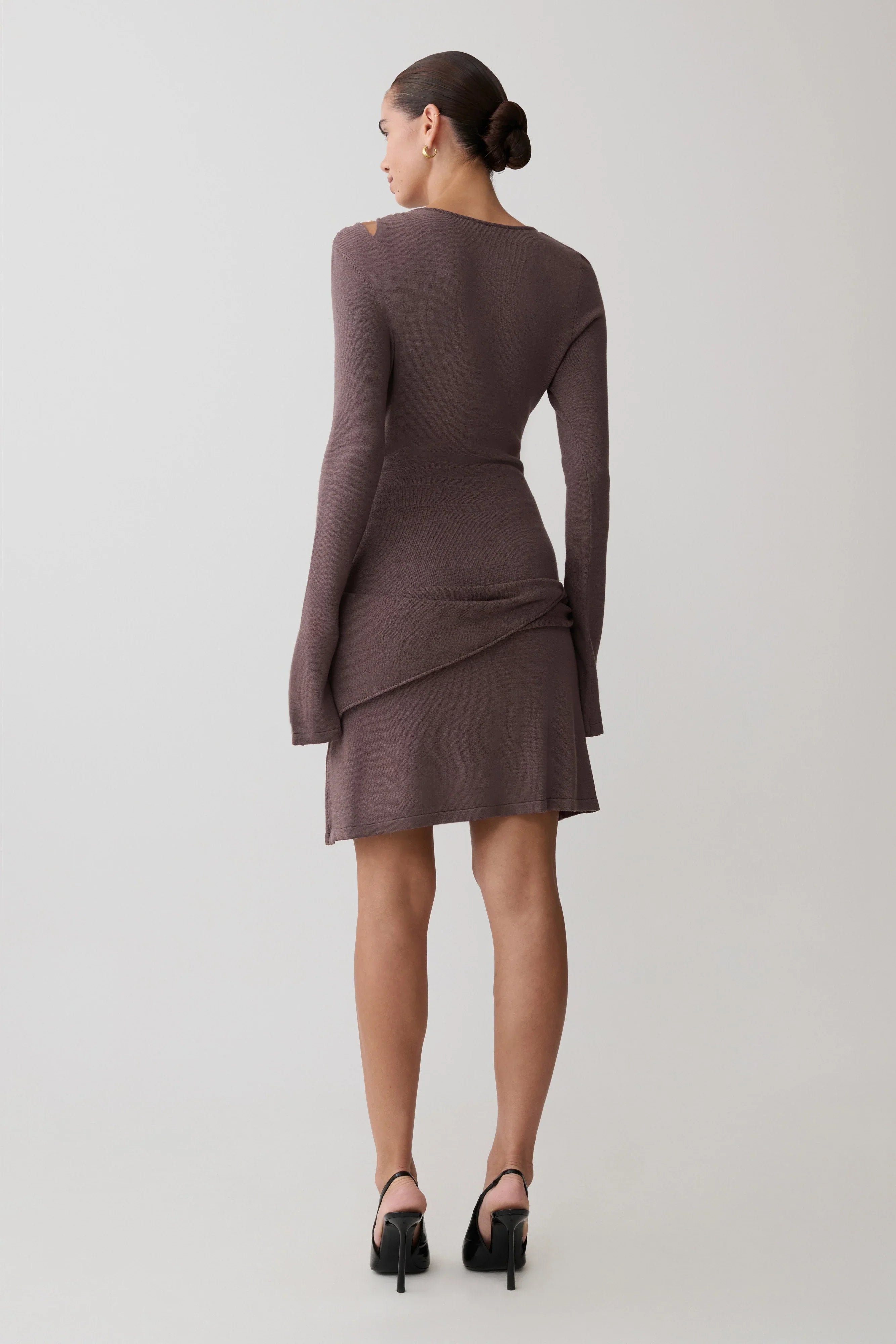 Cresida Knit Long Sleeve Mini Dress With Hardware Peppercorn