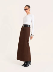 Chocolate Belted Tailored Maxi Skirt