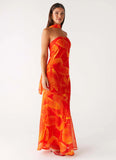 Under The Pagoda Maxi Dress Orange Floral