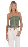 Satin Smocked Striped Button Top in Sage