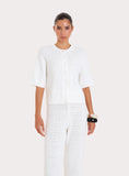 White Crochet Button Crop Shirt