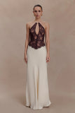 Sascha Lace And Satin Halter Maxi Dress Ivory Chocolate