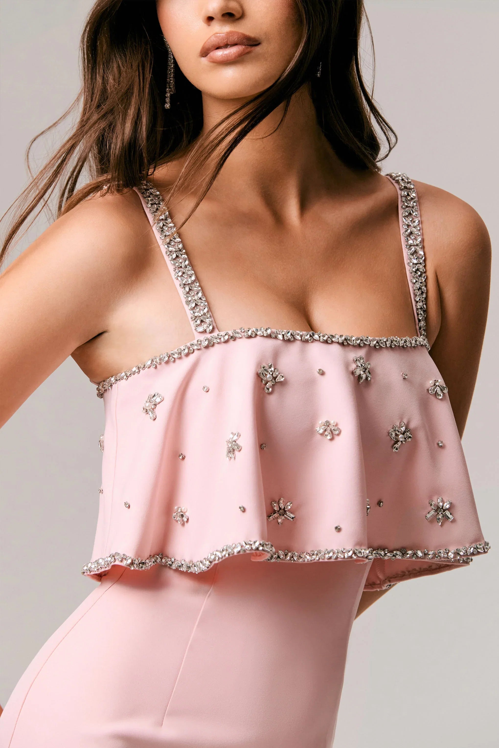 Scarlet Pale Pink Square Neck Embellished Maxi Dress