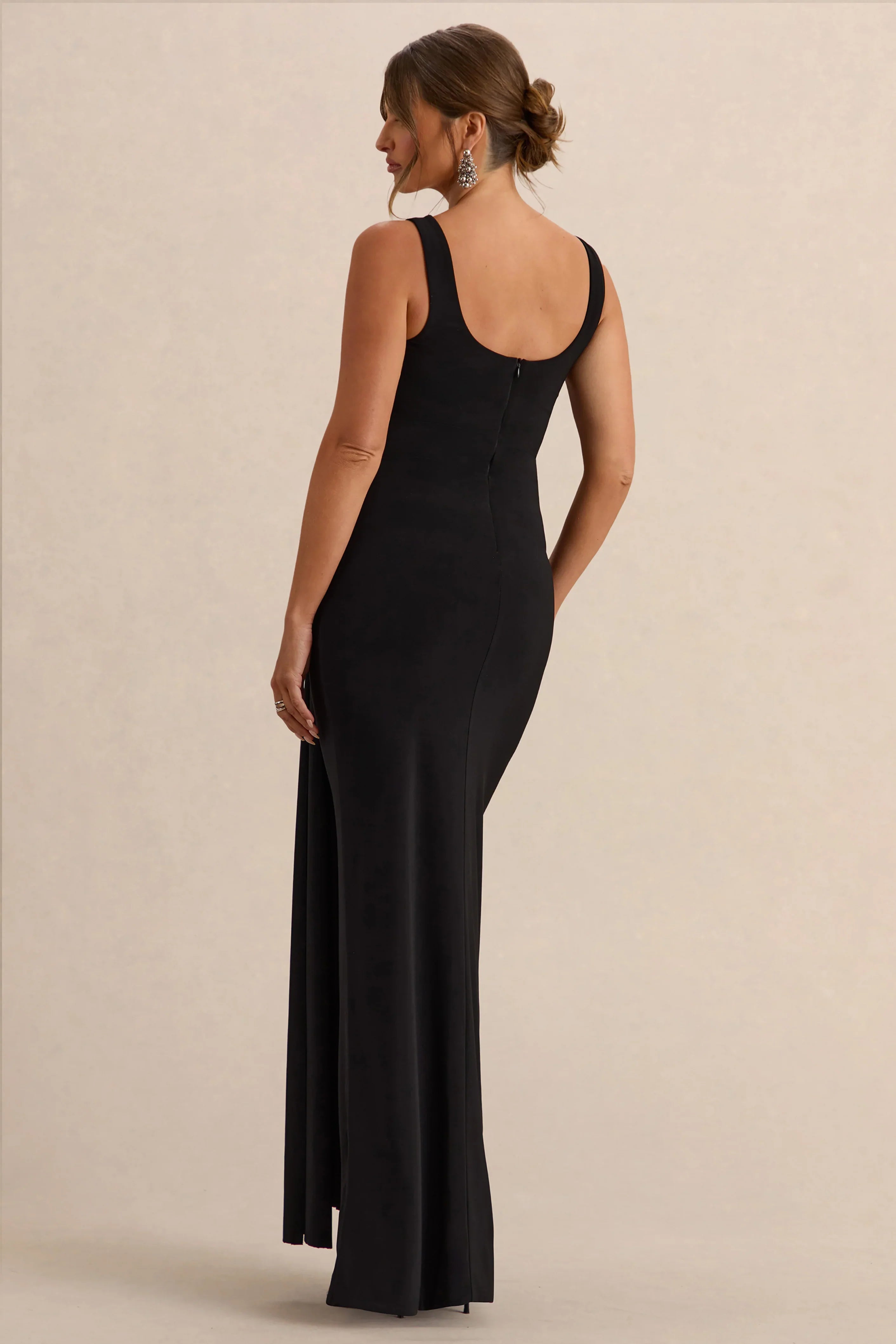 Felise Black Scoop Neck Maternity Maxi Dress With Gathered Detailing