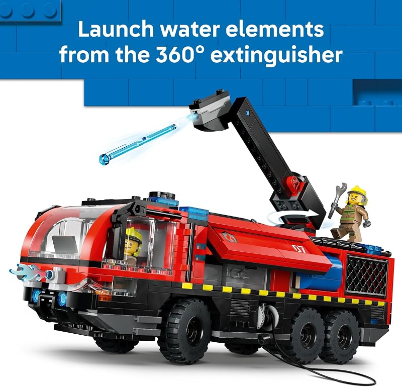 LEGO City Airport Fire Truck Kids Building Toy Pretend Play Emergency Vehicle for Boys Girls Ages 7 Fire Engine Toy W 4 Firefighter Minifigures Gift Idea for Birthdays 60499