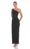One Shoulder Rhinestone Maxi Dress in Black
