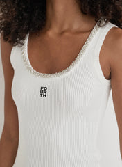 White Embellished Trim Branded Vest Top