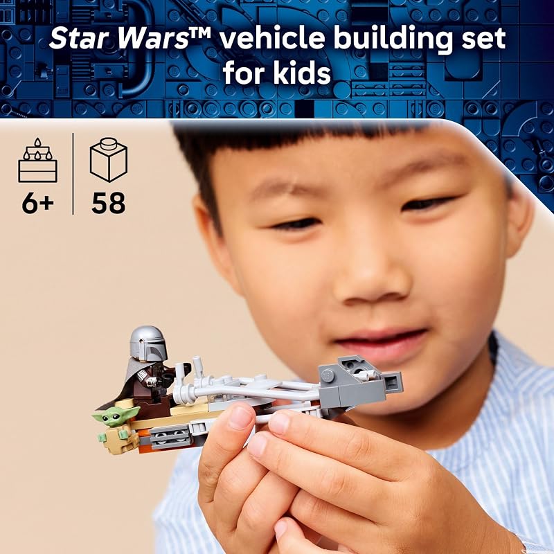 LEGO Star Wars The Mandalorian Grogus Speeder Bike Building Toy for Boys Girls Pretend Play Space Vehicle W 2 Star Wars Character Figures for Kids Ages 6 Gift Idea for Birthdays 75436