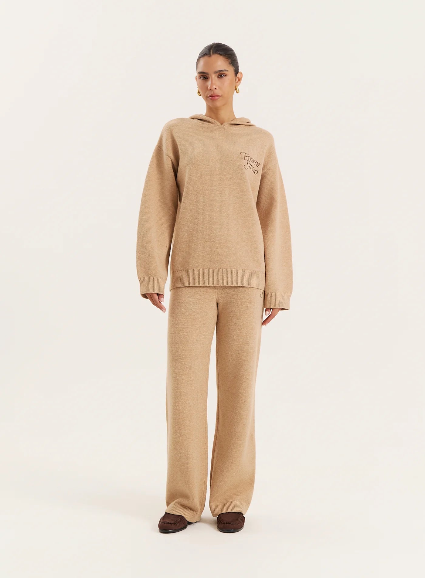 Camel Knitted Fourth Studio Hooded Jumper