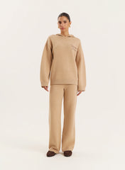 Camel Knitted Fourth Studio Hooded Jumper