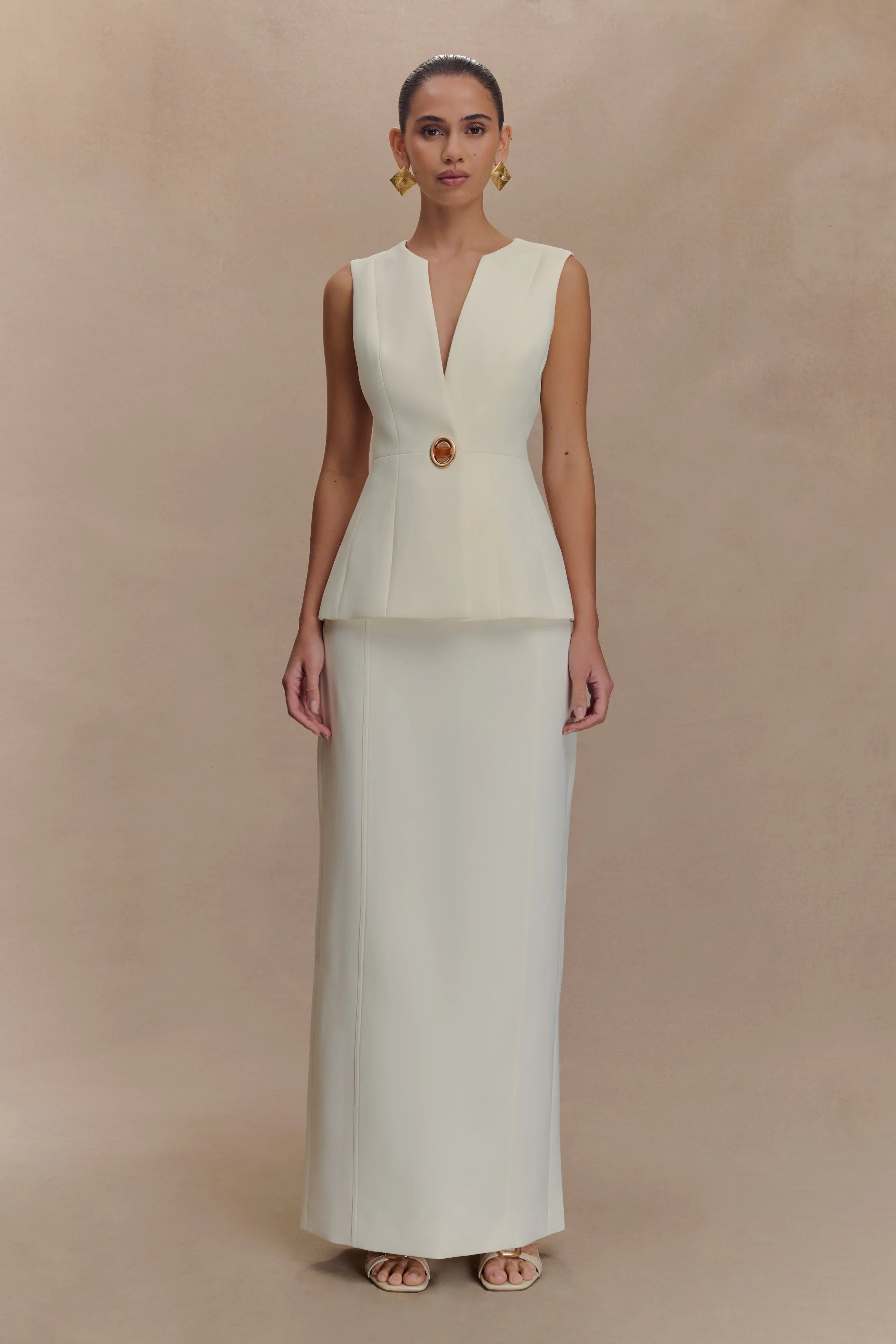 Angelie Suiting Maxi Skirt Ivory