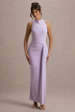 Sunflower Lilac Ruched High Neck Split Maxi Dress