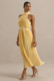 Tulip Lemon Pleated High Neck Midi Dress