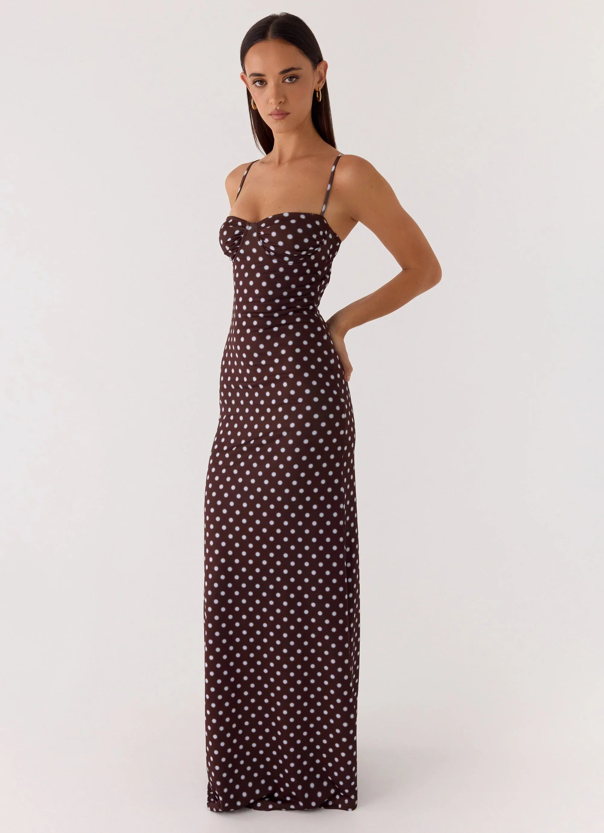 Vamonos Maxi Dress Chocolate Blue Dot