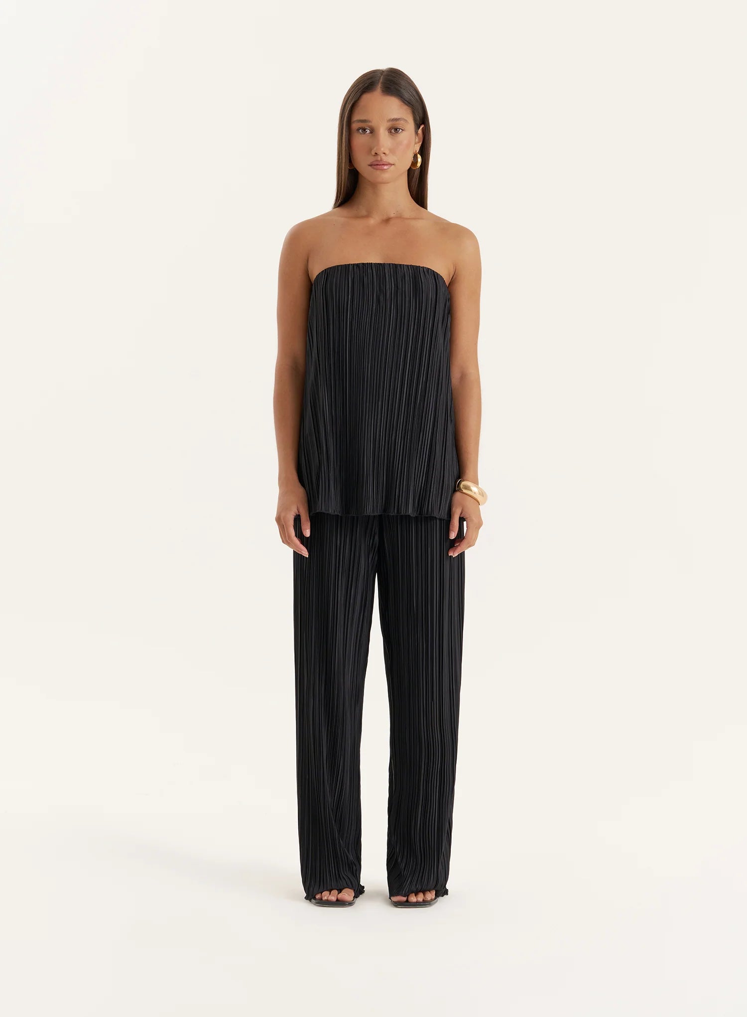 Black Plisse Bandeau Top